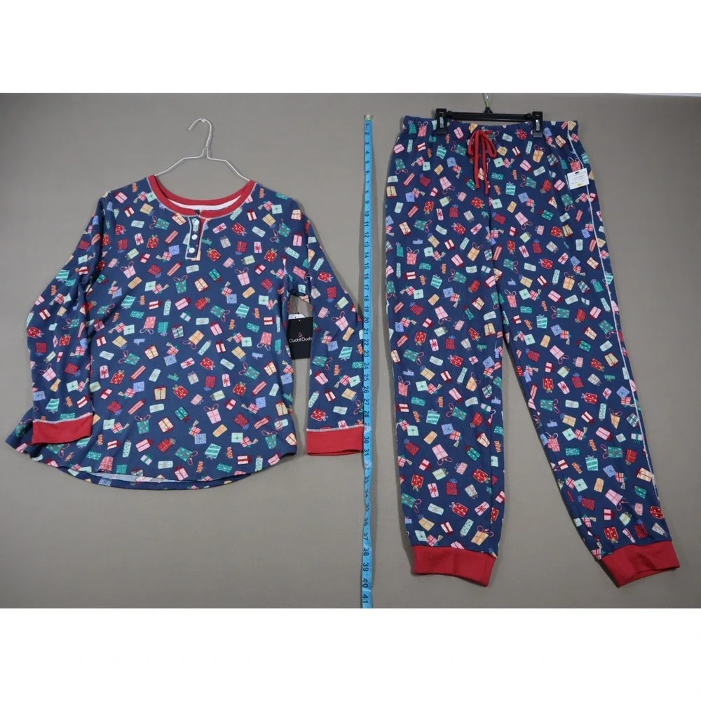 Cuddl Duds Women's‎ 2-Pc. Brushed Sweater Knit Printed Jogger Pajamas Set - M